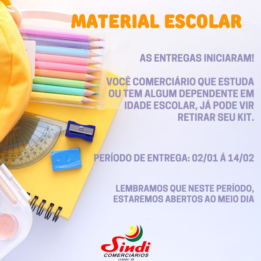 O Sindicato está entregando kit de material escolar